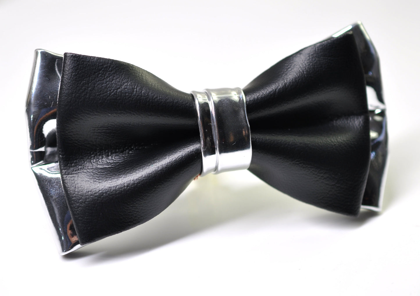 Black Silver Faux Leather Shining Bow Tie Bowties Wedding Party for All Ages Men / Youth Teenage / Boy KIds / Baby infant Toddler