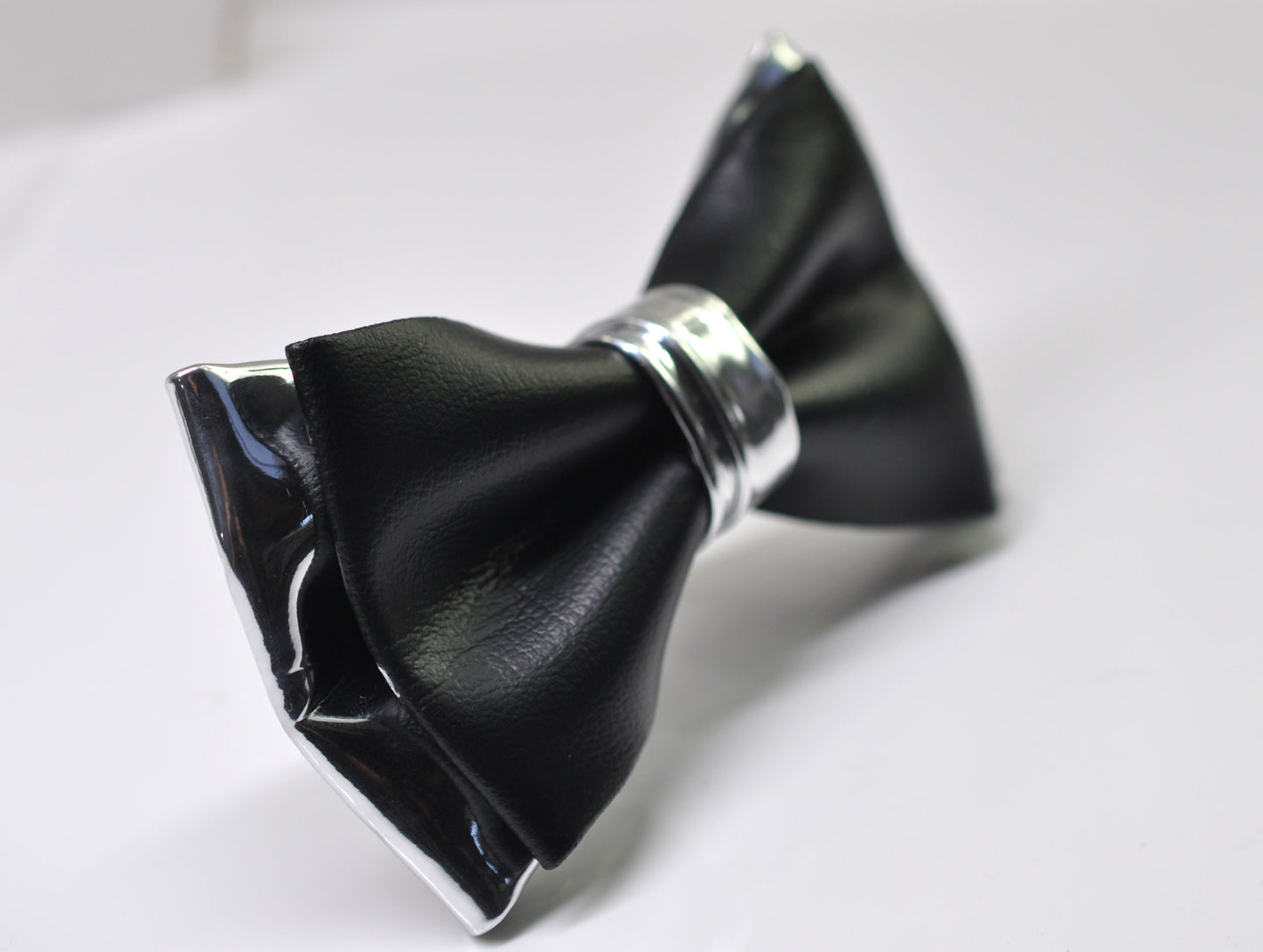 Black Silver Faux Leather Shining Bow Tie Bowties Wedding Party for All Ages Men / Youth Teenage / Boy KIds / Baby infant Toddler