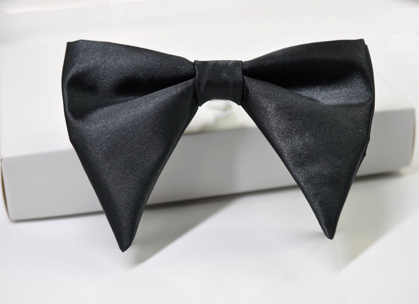 Men Adult BLACK STAIN SILK FEEL Large Butterfly Oversized Oversize Pre tied Hand Made Bow tie Bowtie Wedding