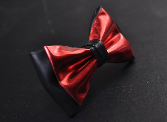 Red and Black Faux Leather Pretied Bow tie Bowtie for Men Adult / Youth Teenage / Page Boy Kids / Toddler Baby infant