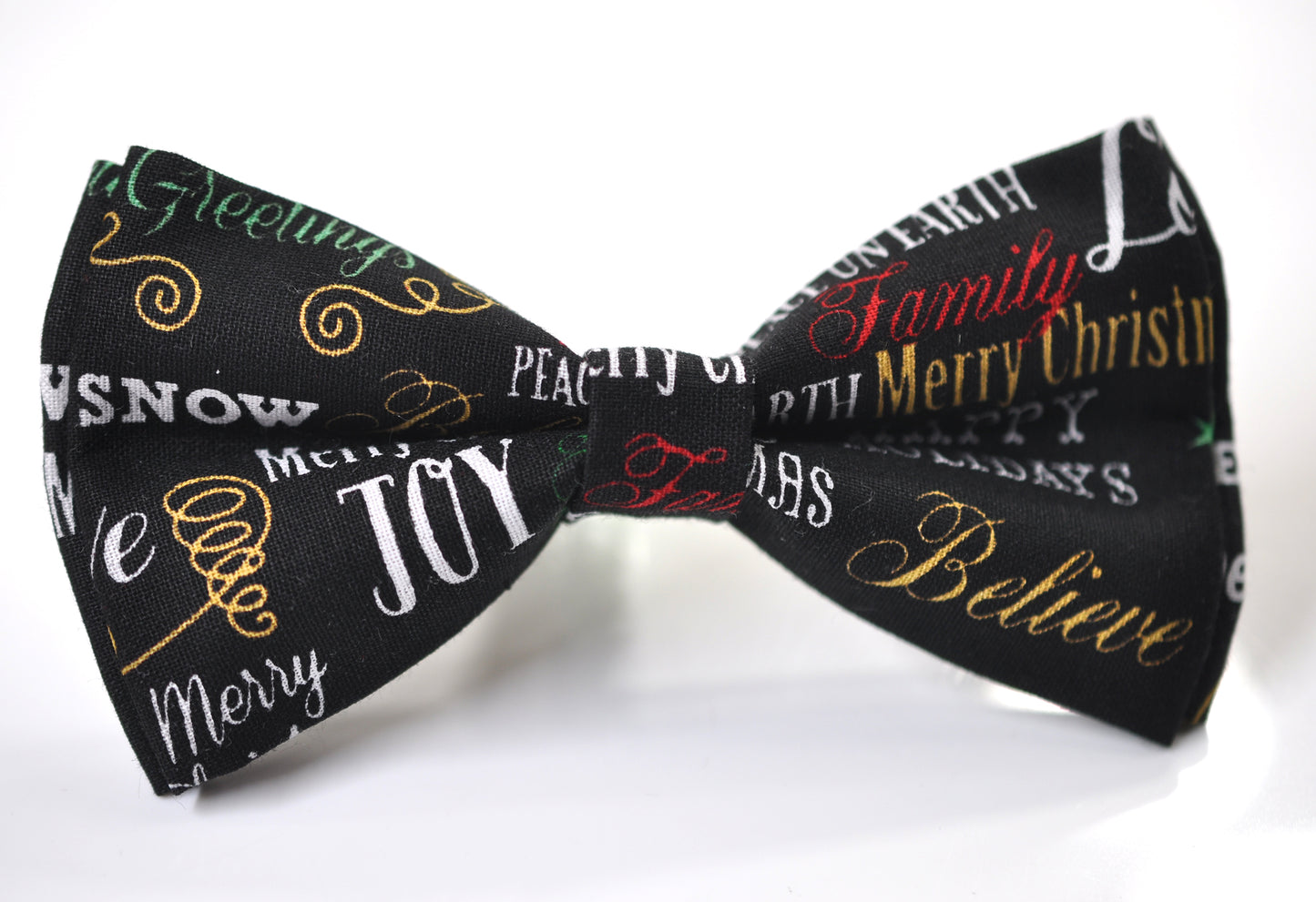 Black Holiday Bowtie with Festive Words Print Christmas Bow Tie Men / Youth / Boy Kids / Toddler Baby Infant