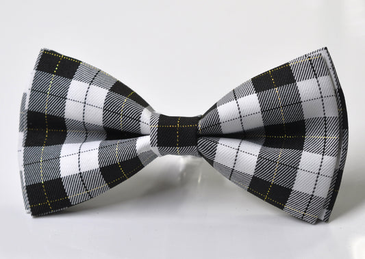 Black Gray White Gold Plaid Classic Checkered Formal Tartan Bow tie Bowtie Baby infant Toddler / Boy Kids / Youth / Adult Men