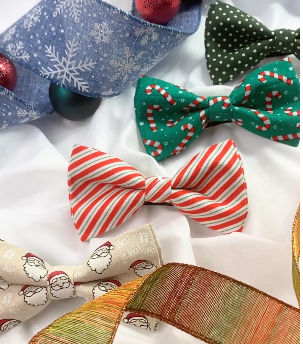 Red Gold Green Santa Candy Canes Stripes Tartan Christmas Xmas Cotton Bow tie Bowtie