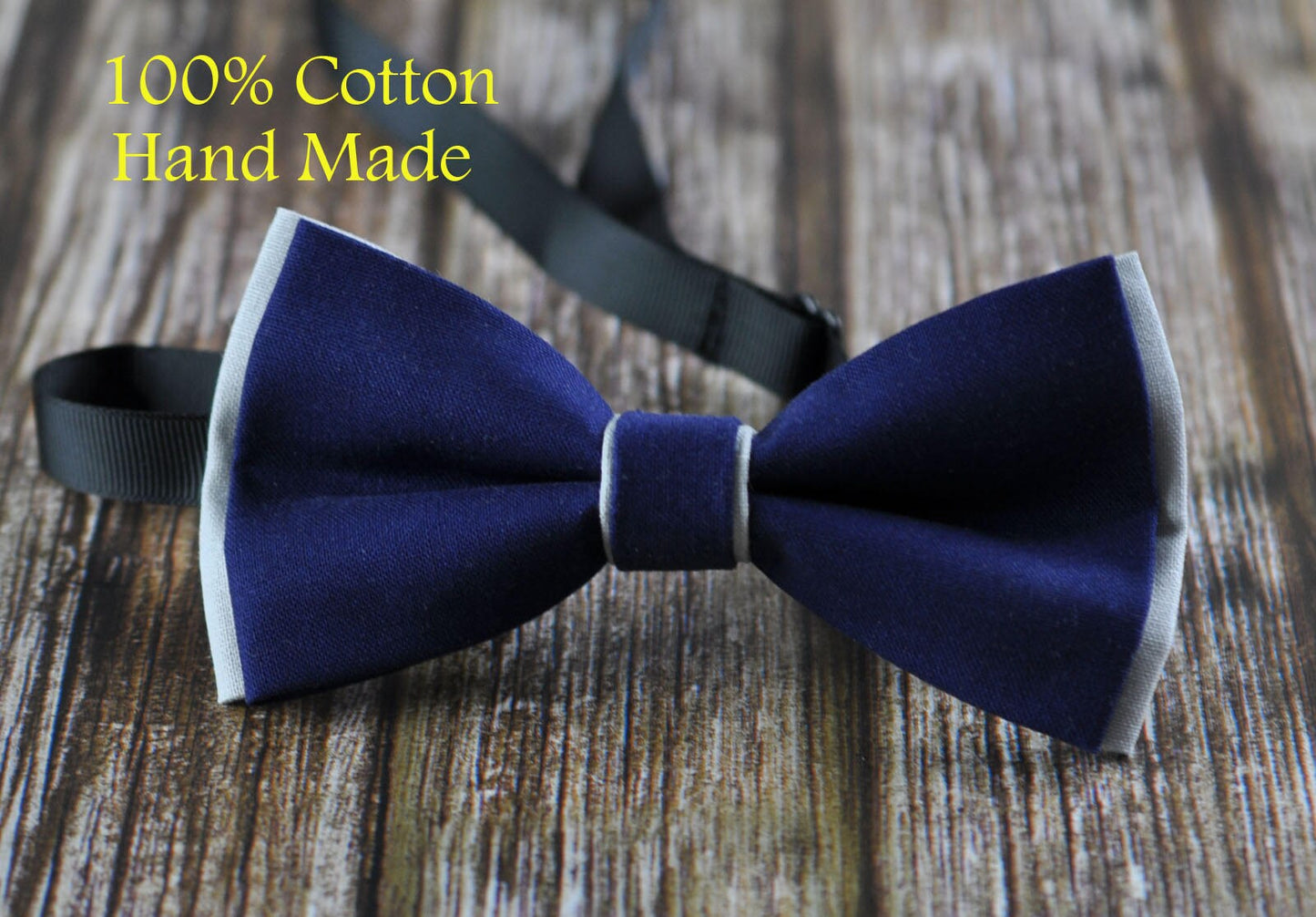 Men Women Navy Blue Grey Gray 2 Layers 100% Cotton Hand Made Groomsmen Bowtie Bow Tie Wedding Ball Party