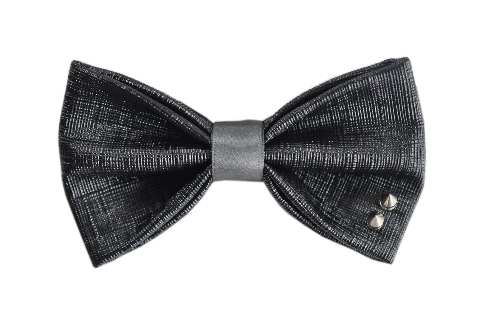 Mens PVC Faux Leather Black Fashion Rivet Shining The punk Style Bow Tie Bowties Wedding Party