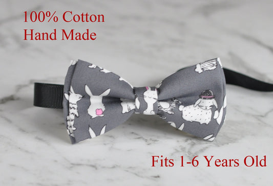 Boy Kids Baby Infants Children Rabbits Bunny bunnies 100% Cotton Easter GRAY GREY Bow Tie Bowtie 1-6 Years Old Wedding Party