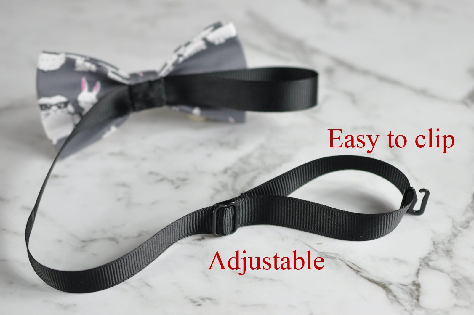 Men Women Grey Gray 100% Cotton Hand Made Bow Tie Rabbit Rabbits Bunny Bunnies Pattern Easter Christmas Bowtie