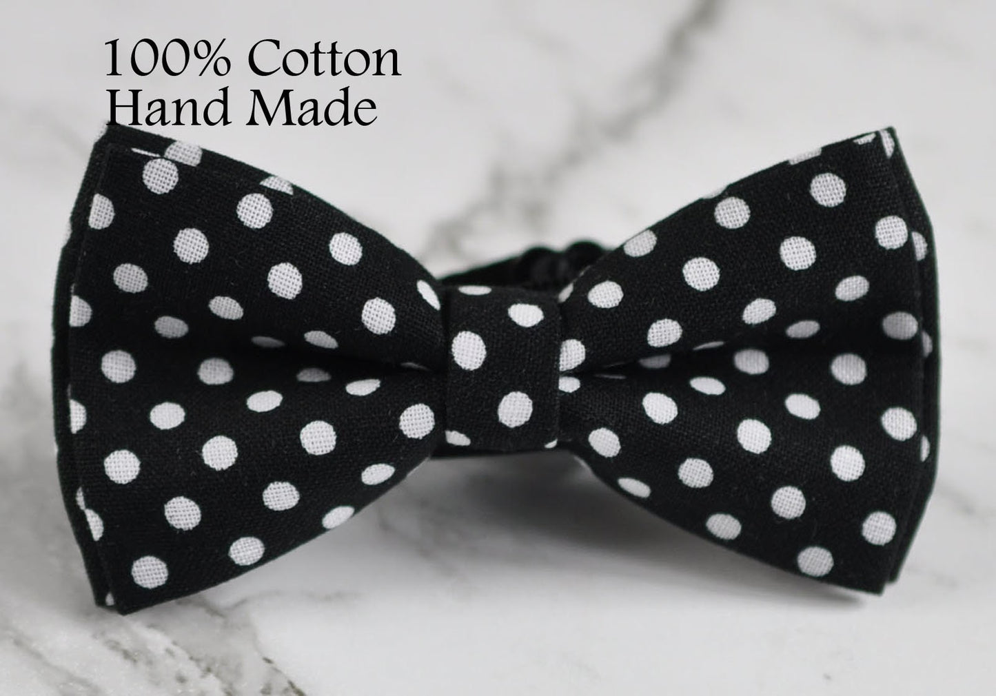 MEN Women 100% Cotton BLACK with White Dots Pattern Craft Bow Tie Bowtie Wedding Party