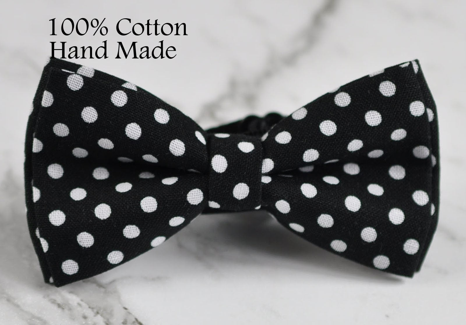 MEN Women 100% Cotton BLACK with White Dots Pattern Craft Bow Tie Bowtie Wedding Party