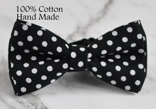 MEN Women 100% Cotton BLACK with White Dots Pattern Craft Bow Tie Bowtie Wedding Party