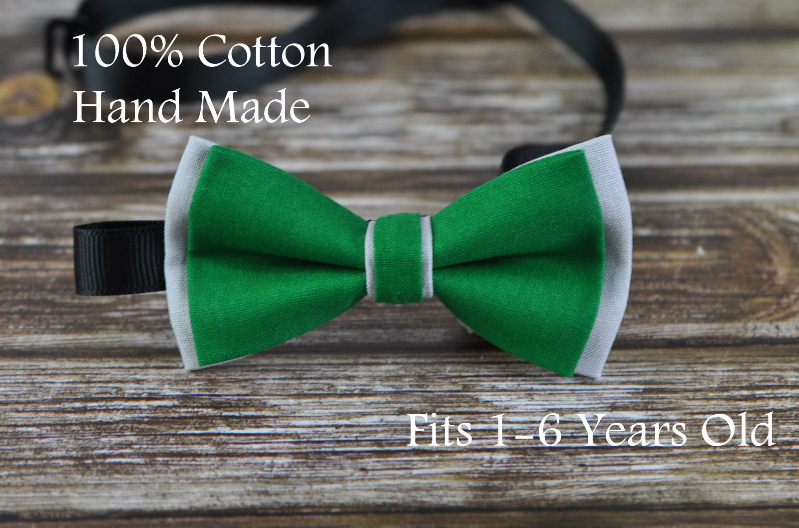 Baby Boy Kids Page Boy 100% Cotton Handmade Ever Green AND Grey 2 Layers Bow Tie Bowtie Party Wedding Fits 1-6 YEARS OLD