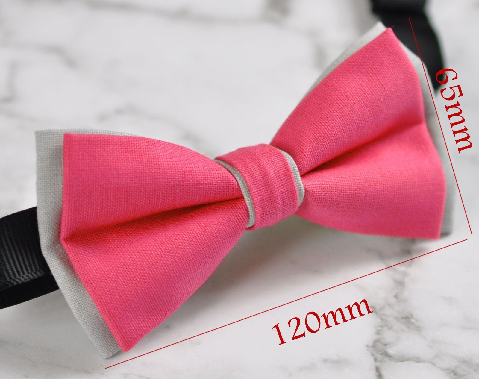 Men Women Hot Pink and Grey Gray 2 Layers 100% Cotton Hand Made Groomsmen Bowtie Bow Tie Wedding Ball Party