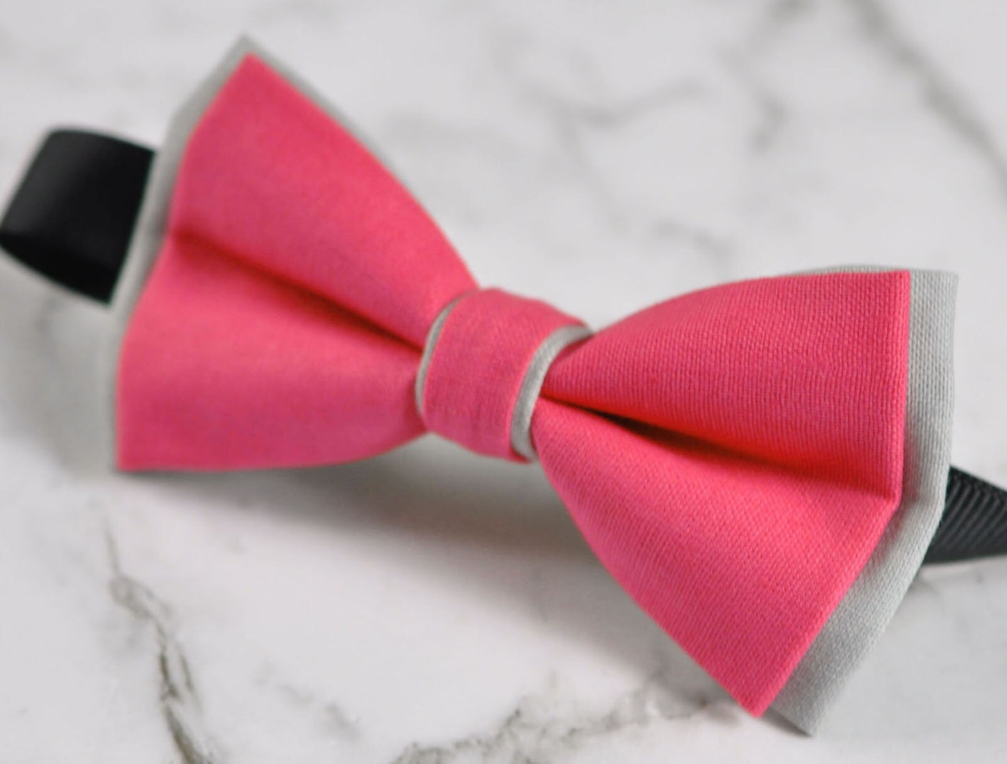 Men Women Hot Pink and Grey Gray 2 Layers 100% Cotton Hand Made Groomsmen Bowtie Bow Tie Wedding Ball Party