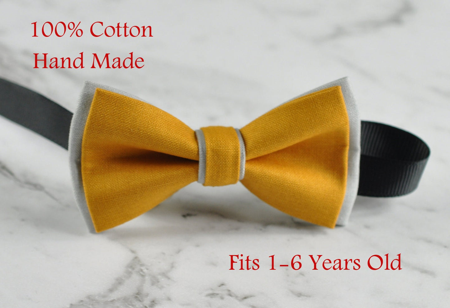 Boy Kids Baby Cotton BUTTERSCOTCH Yellow Grey Bow Tie Bowtie Party Wedding 1-6 Years Old