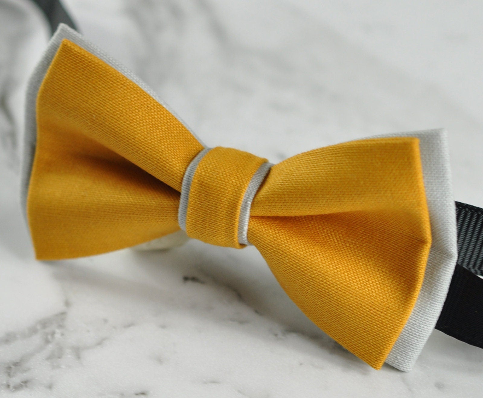 Men Women Baby BUTTERSCOTCH Yellow and Grey 100% Cotton Hand Made Bowtie Bow Tie Wedding Party