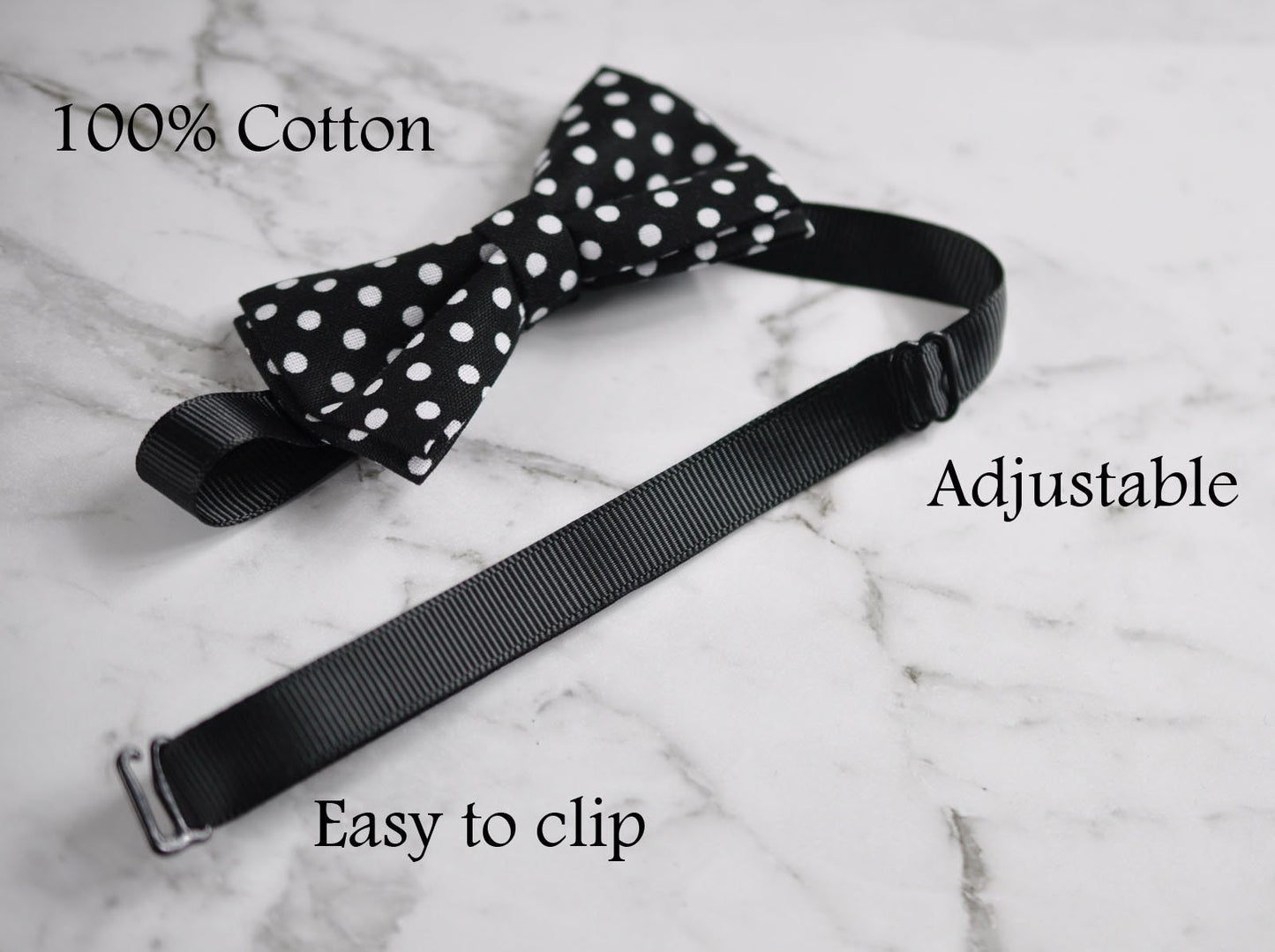 Boy infant Kids Page Boy Baby 100% Cotton BLACK- WHITE DOTS Bow Tie Bowtie Wedding 1-6 Years Old