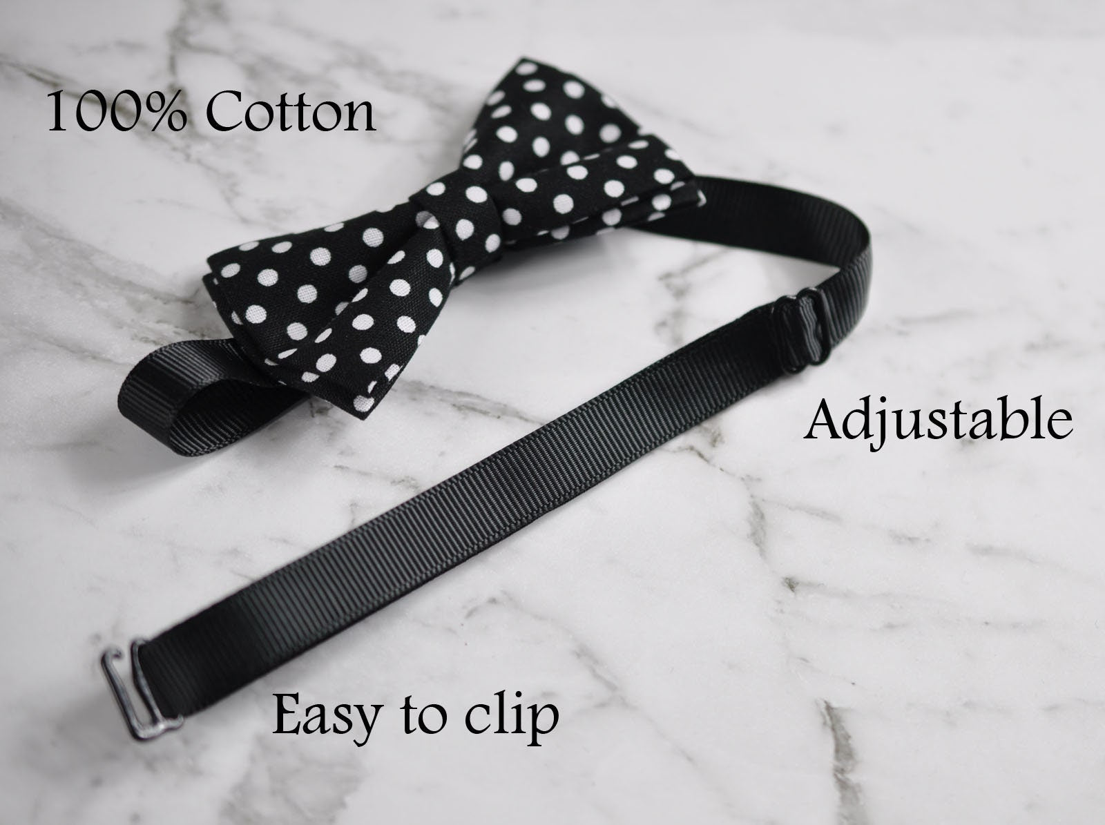 Boy infant Kids Page Boy Baby 100% Cotton BLACK- WHITE DOTS Bow Tie Bowtie Wedding 1-6 Years Old