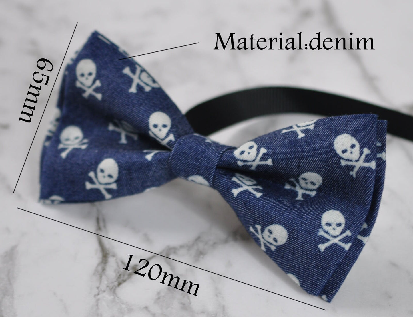 Men Women Navy Blue Skull Skulls Pattern Denim Punk Style Fashion Bow Tie Bowtie Party Halloween Costume