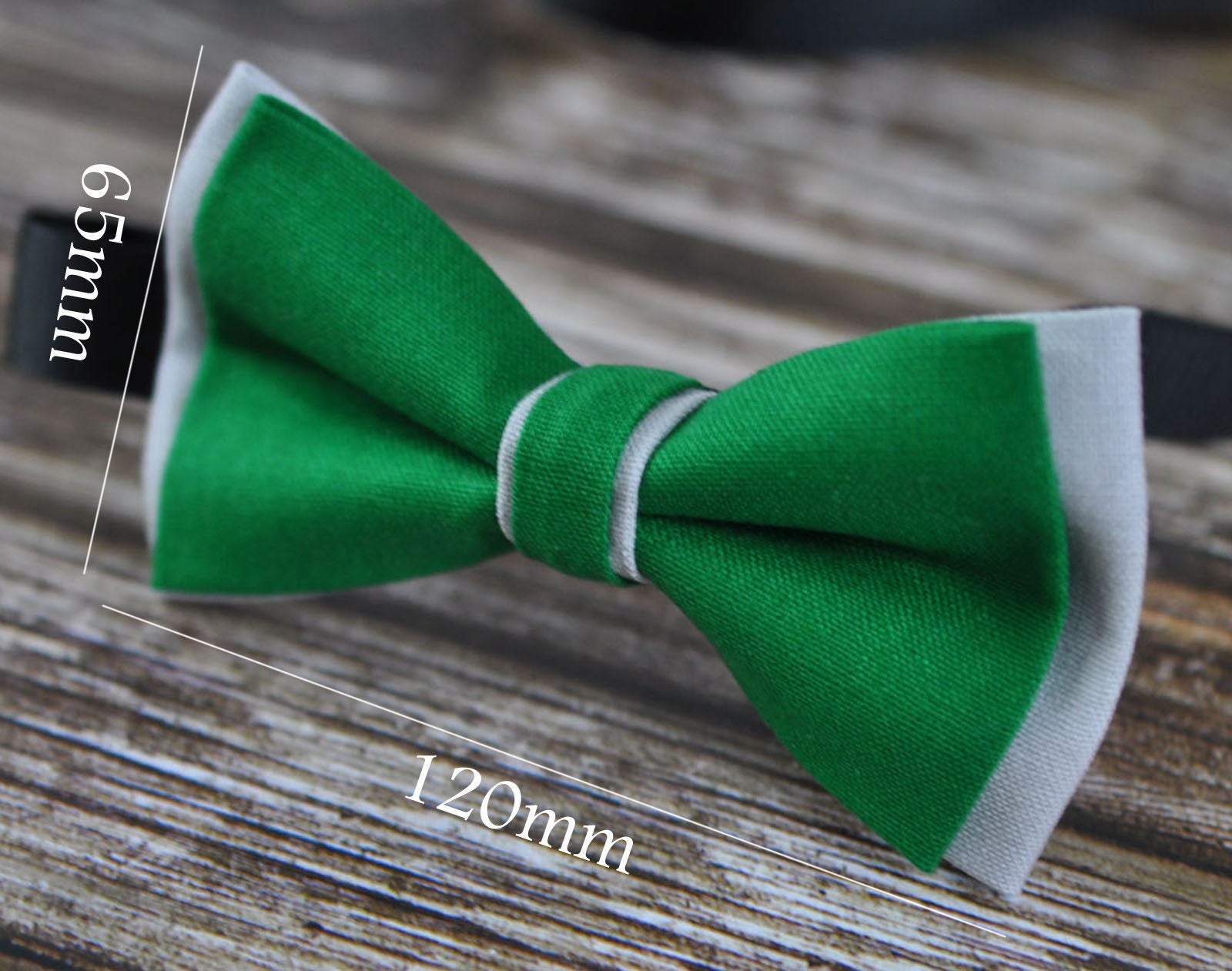 Men Women EVER GREEN and Grey Gray 2 Layers 100% Cotton Hand Made Groomsmen Bowtie Bow Tie Wedding Ball Party