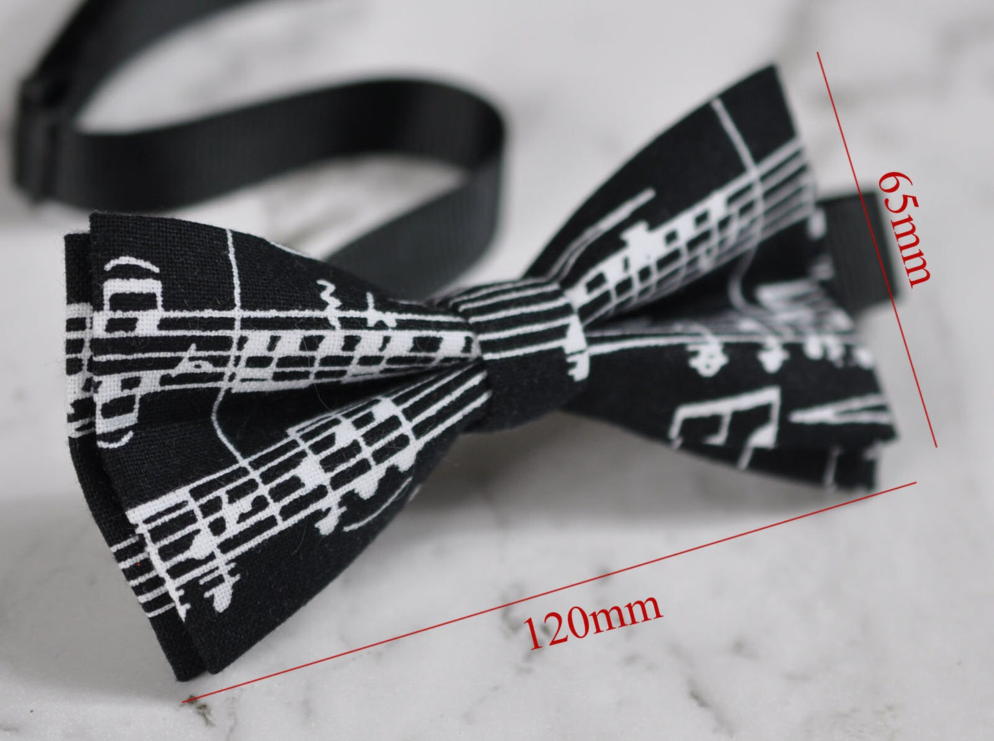 Men Women Black and White 100% Cotton Hand Made Bowtie Bow Tie Sheet Music Notes Pattern Wedding Party