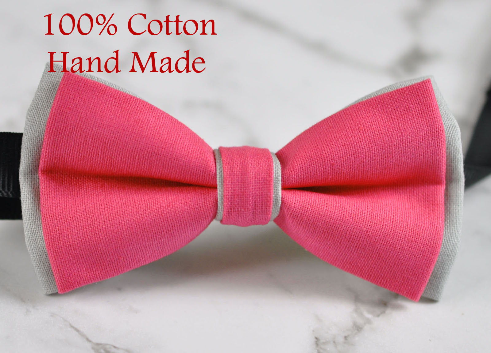 Men Women Hot Pink and Grey Gray 2 Layers 100% Cotton Hand Made Groomsmen Bowtie Bow Tie Wedding Ball Party