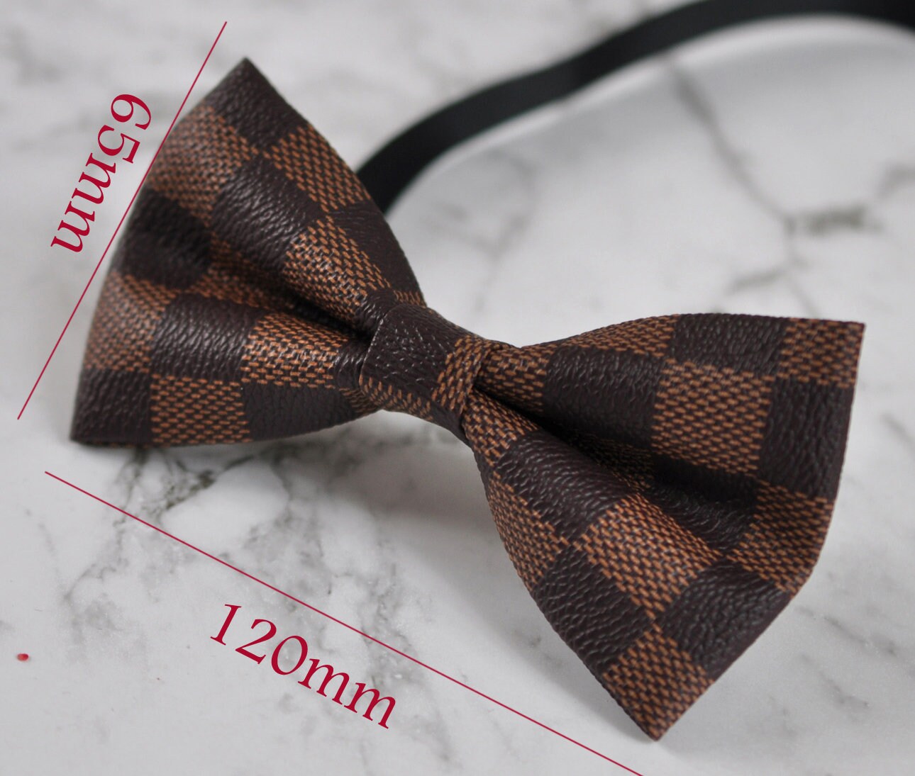 Men Women Adult Grids Pattern Faux Leather Coffee Deep Brown Bow Tie Bowtie Wedding Party