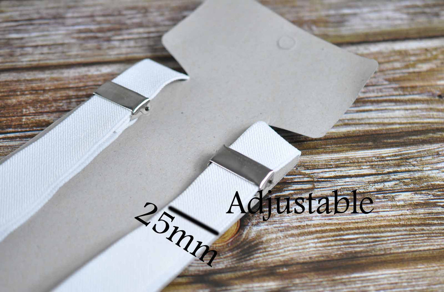 White Clip-on Braces Elastic Suspenders + 100% Cotton White Solid Bowtie Bow Ties for Baby Infant / Boy Kids / Youth Teenage / Men Adult