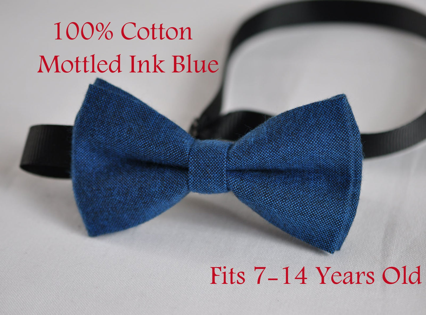 Kids Page Boy Teenage Youth 100% Cotton Mottled Ink Blue Bow Tie Bowtie Wedding Fits 7-14 Years Old