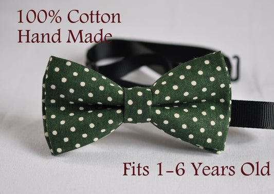 Boy infant Kids Page Boy Baby Toddler 100% Cotton Green WHITE DOTS Spots & Stripes Bow Tie Bowtie Wedding 1-6 Years Old