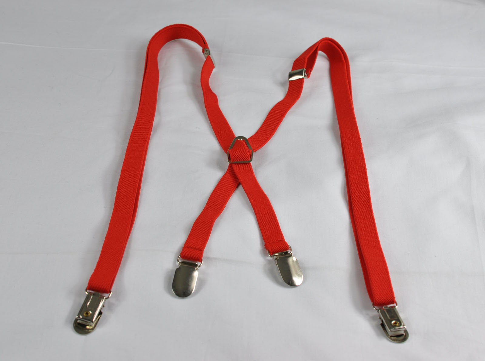 Men Women Unisex Red Adjustable Skinny 15mm 1.5cm Wide X-Back 4 Clips Pants Elastic Suspenders Braces Fits Height 110cm to 190cm