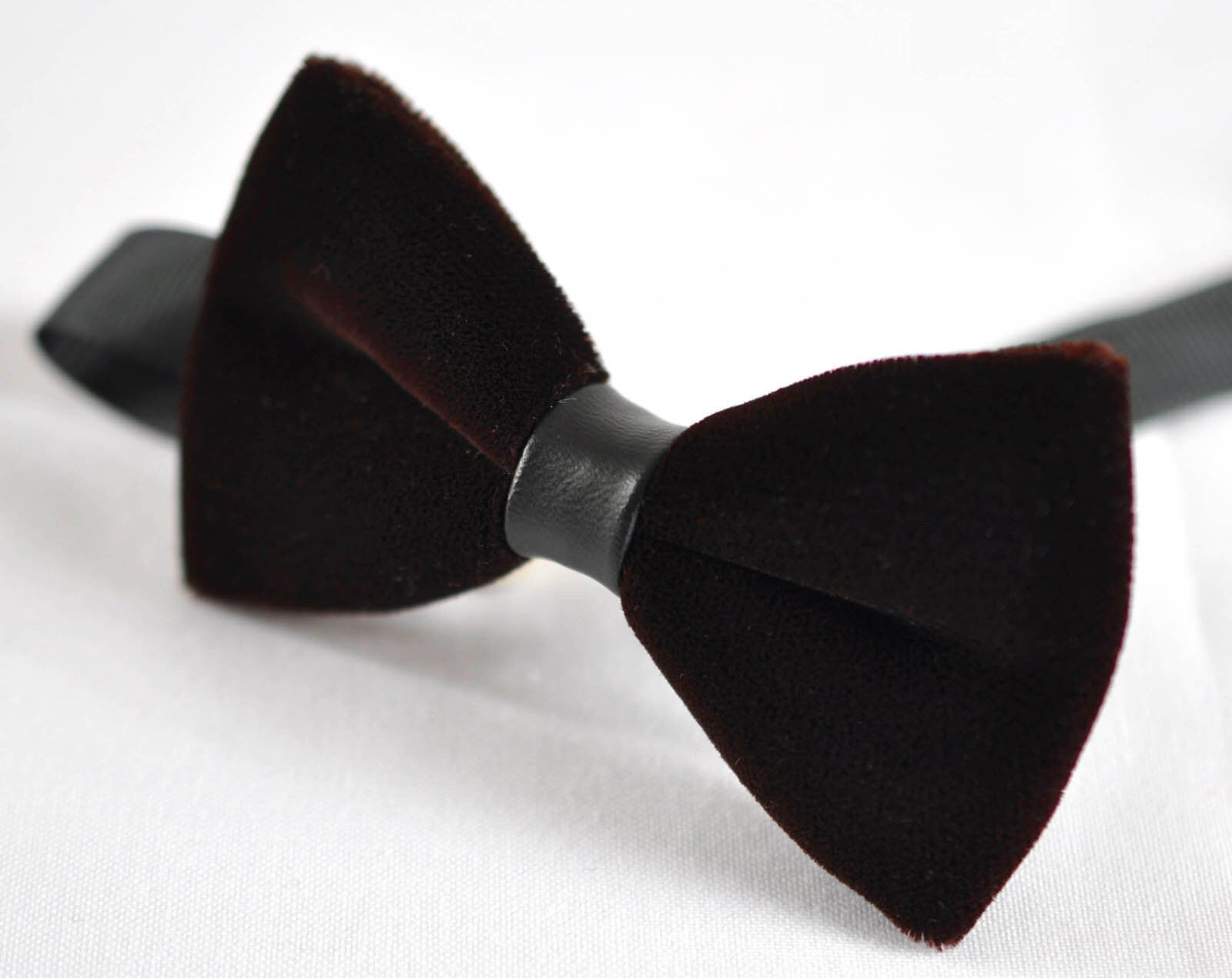 Men Unisex Deep Brown Coffee Velvet Black Faux Leather Adult Bow Tie Bowtie Craft Wedding Party Pretied