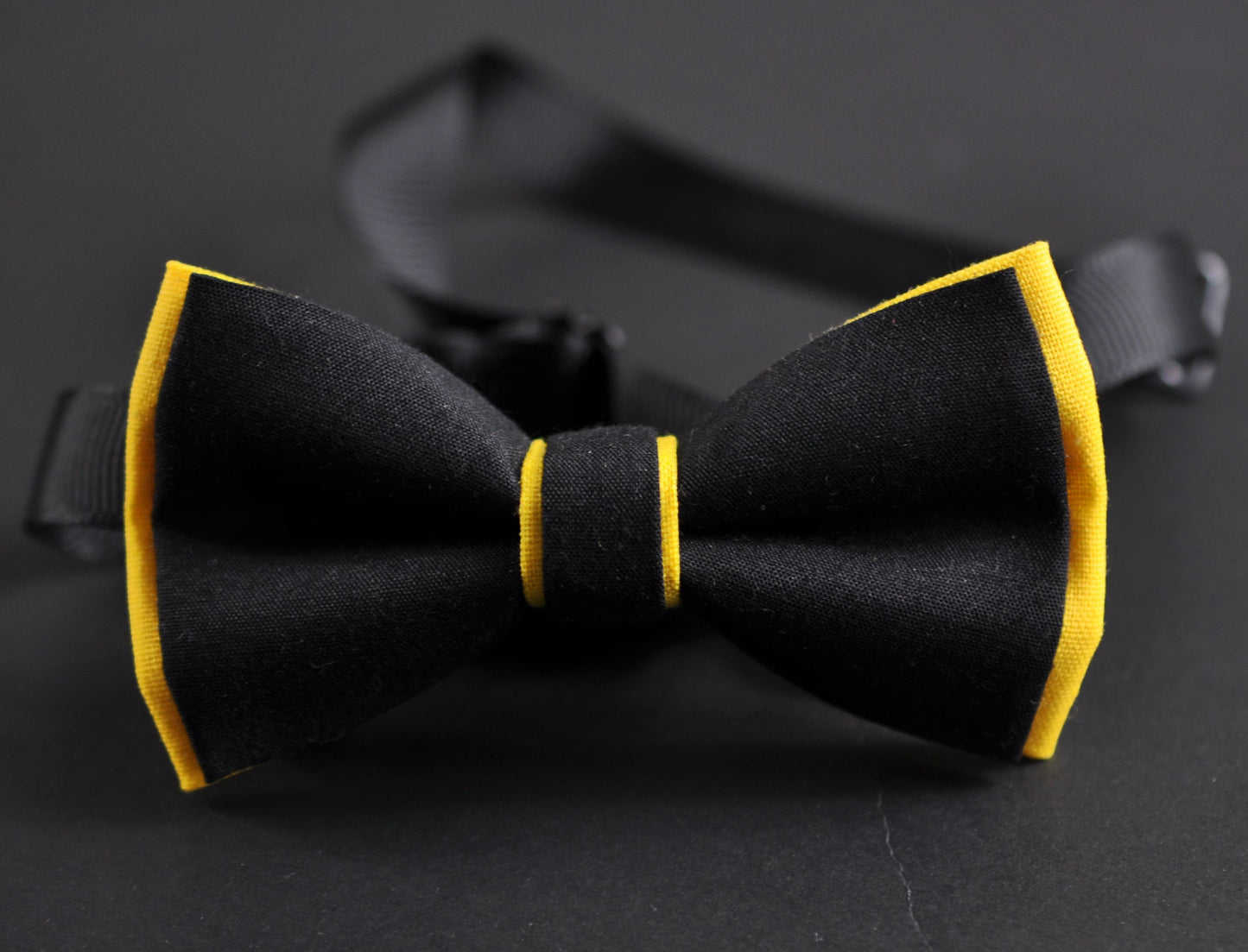 100% Cotton Yellow Black Pretied 2 Layers Bow Tie Bowtie + Pocket Squares Handkerchief Hanky Men / Youth Teenage / Kids Boy / Baby Infant
