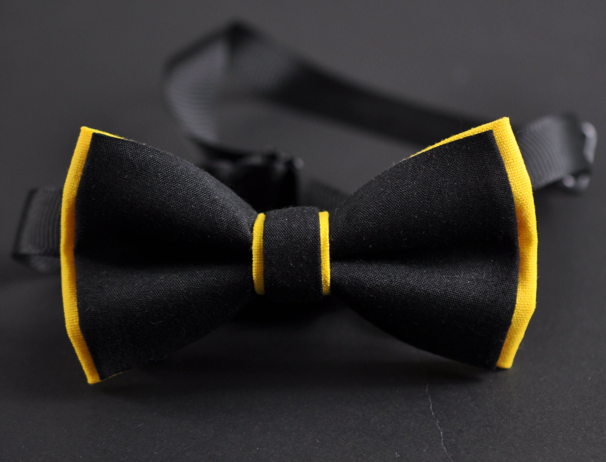100% Cotton Yellow Black Pretied 2 Layers Bow Tie Bowtie + Pocket Squares Handkerchief Hanky Men / Youth Teenage / Kids Boy / Baby Infant