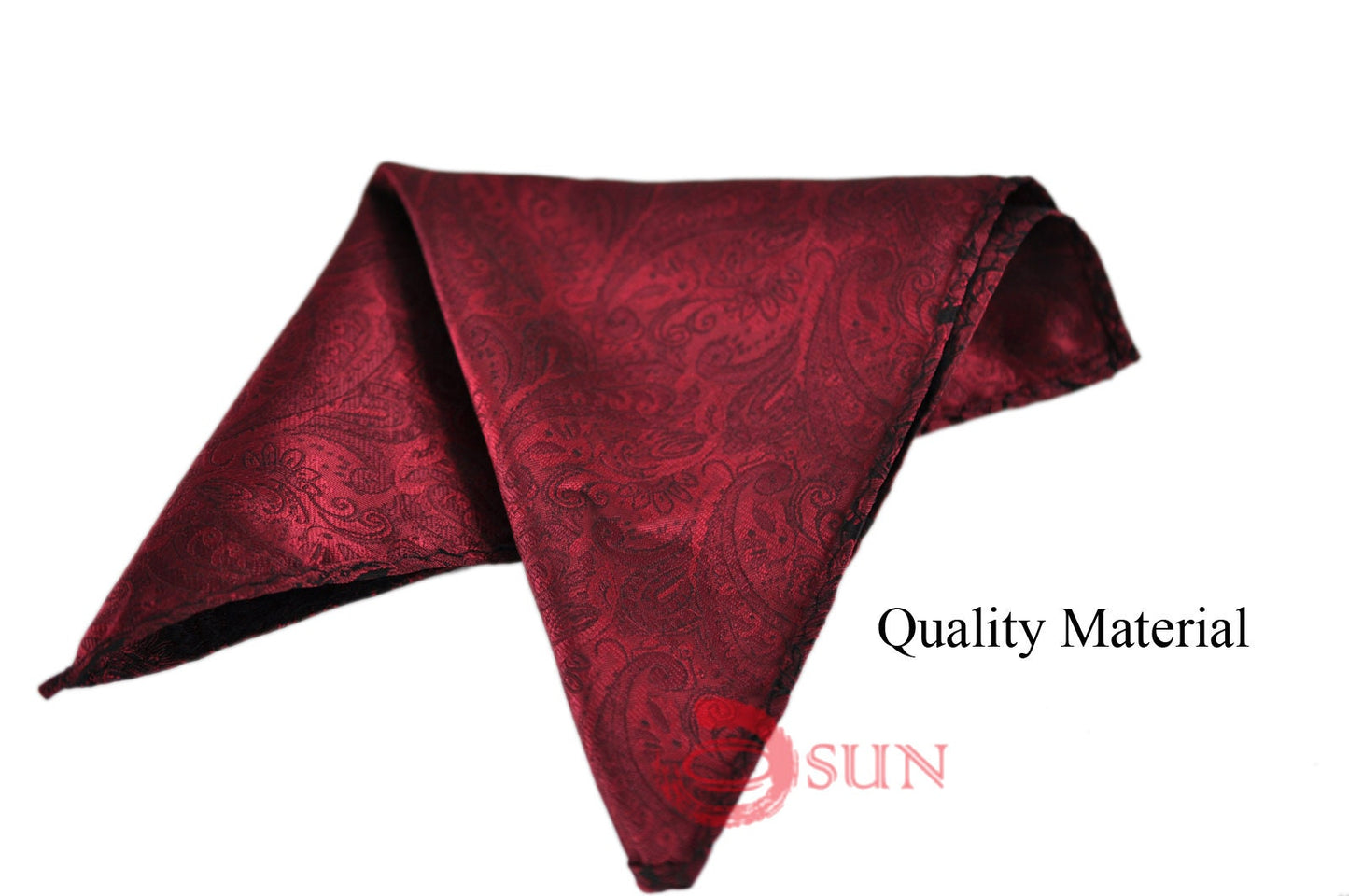 Mens Wine Red Burgundy Yarn-dyed Polyester Silk Paisley Bow Tie and Pocket Square Hanky Handkerchief Wedding Party