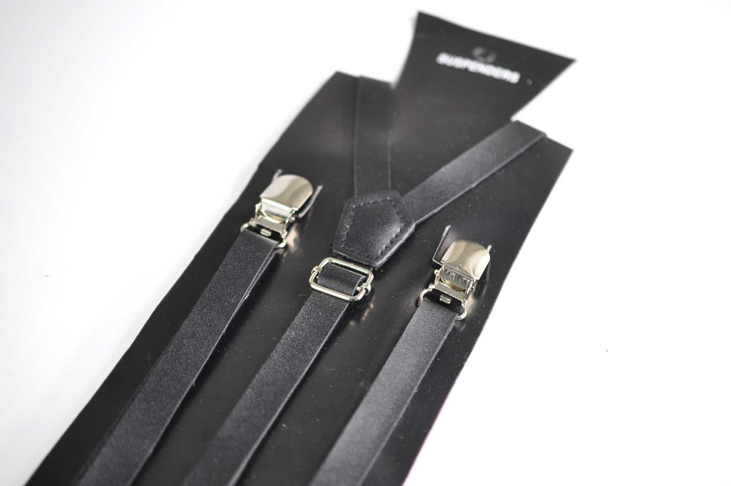 Black cotton Pretied Bow tie + Matched Faux Leather Adjustable Suspenders Braces for Baby infant / Boy Kids / Youth Teenage