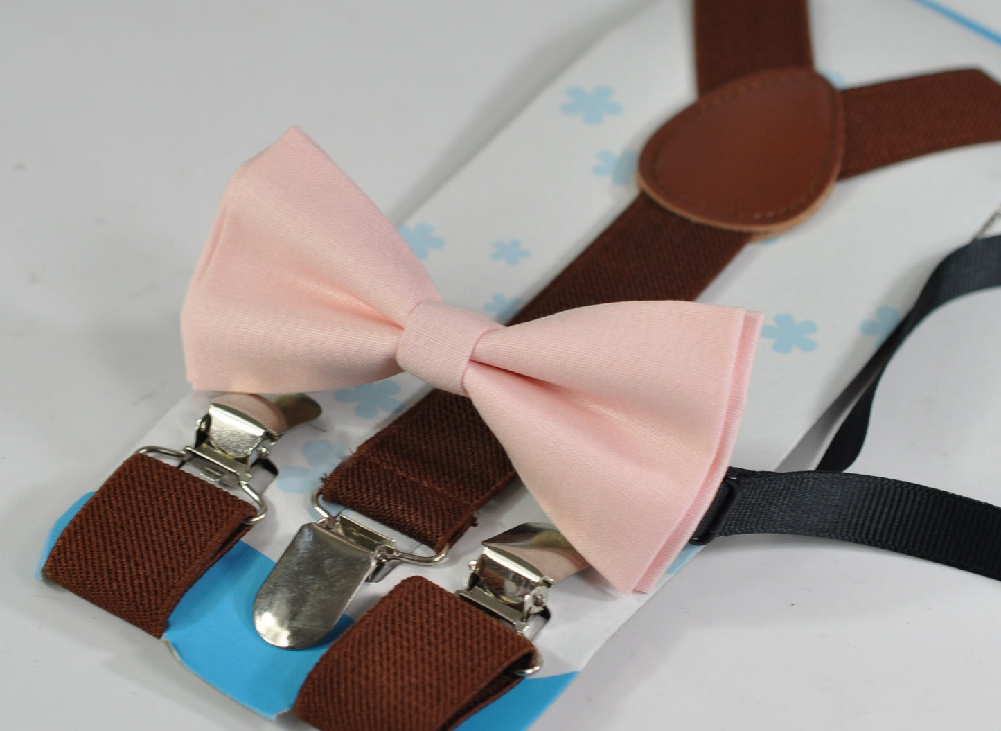Baby Pink Light Pink Cotton Bow tie Bowtie + Brown Elastic Suspenders Braces for Infant Toddler Baby / Boy Kids / Youth Teenage / Men Adult