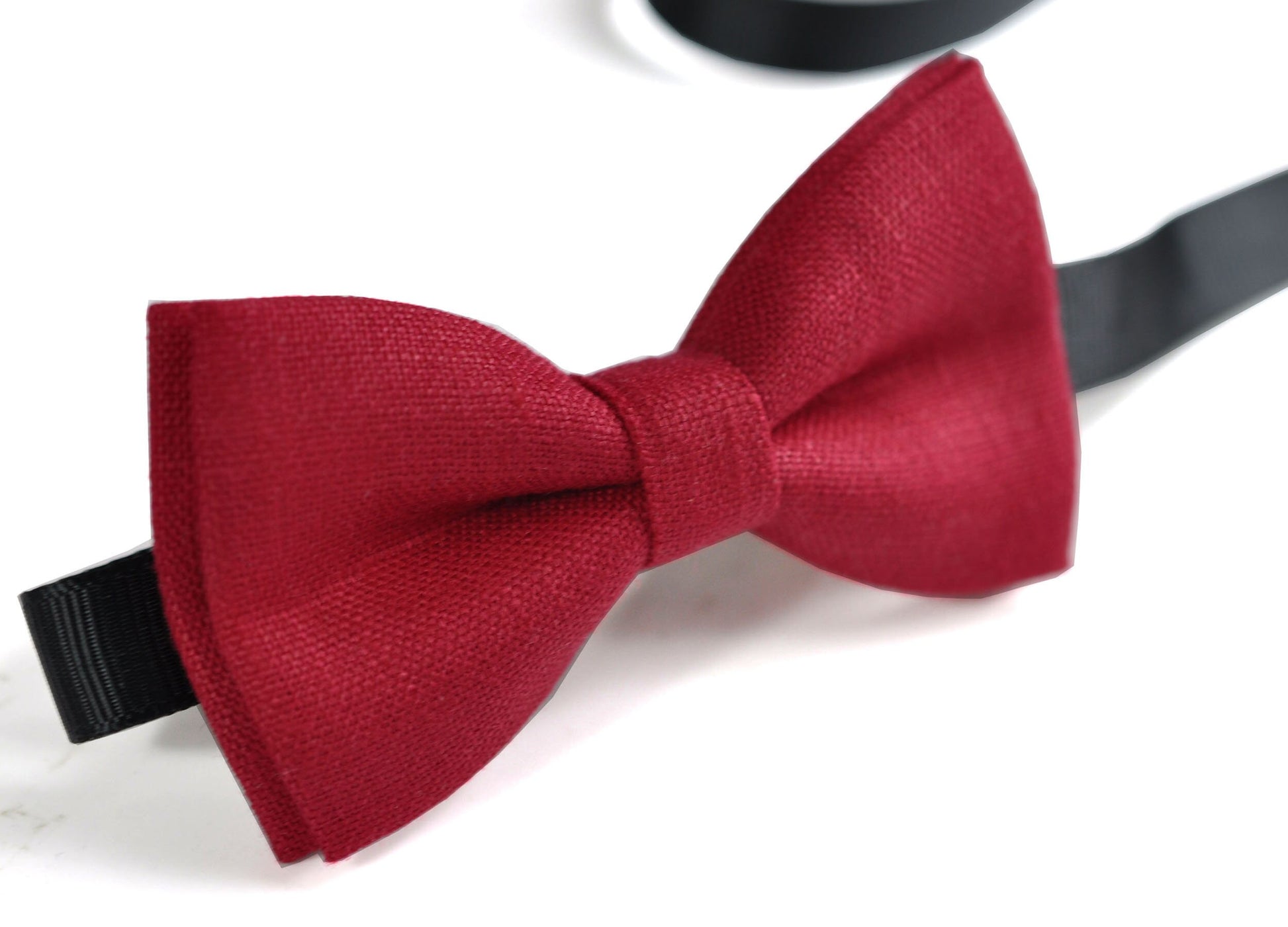 Cherry Ruby Blood Red Linen Pre tied Bow tie + Black Elastic Suspenders Braces for Baby infant Toddler / Kids Boy / Youth Teenage / Men Ault