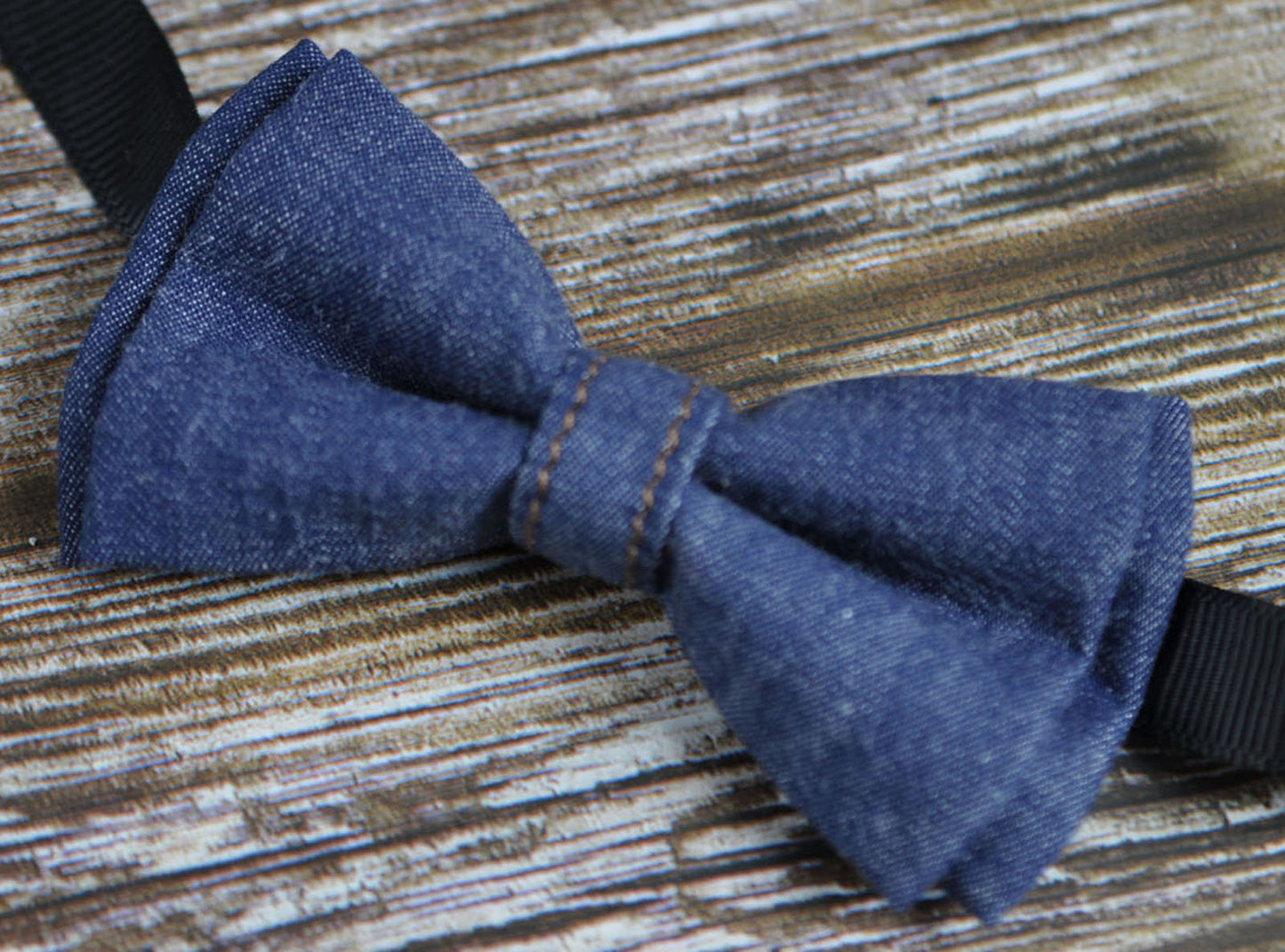 Navy Blue Denim Bow tie + Brown faux Leather Adjustable Suspenders Braces for Baby infant / Boy Kids / Youth Teenage