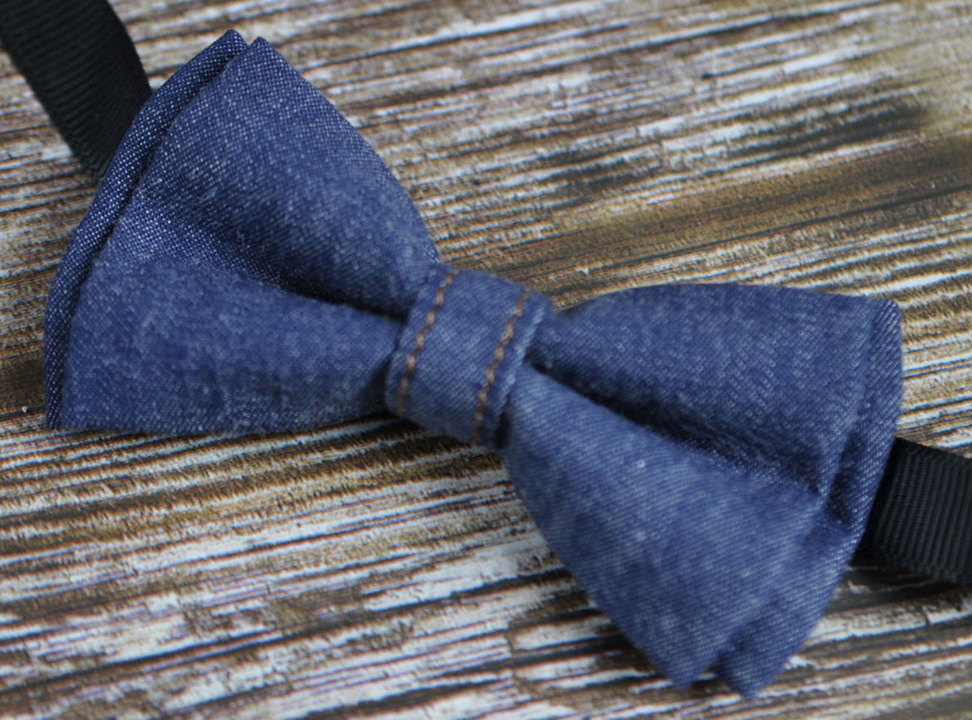 Navy Blue Denim Bow tie + Brown faux Leather Adjustable Suspenders Braces for Baby infant / Boy Kids / Youth Teenage