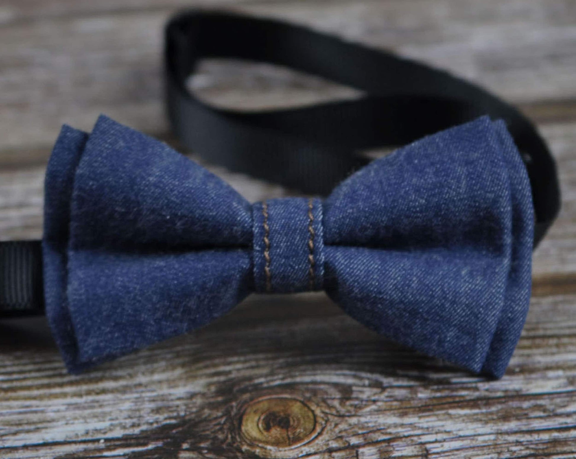 Navy Blue Denim Bow tie + Brown faux Leather Adjustable Suspenders Braces for Baby infant / Boy Kids / Youth Teenage