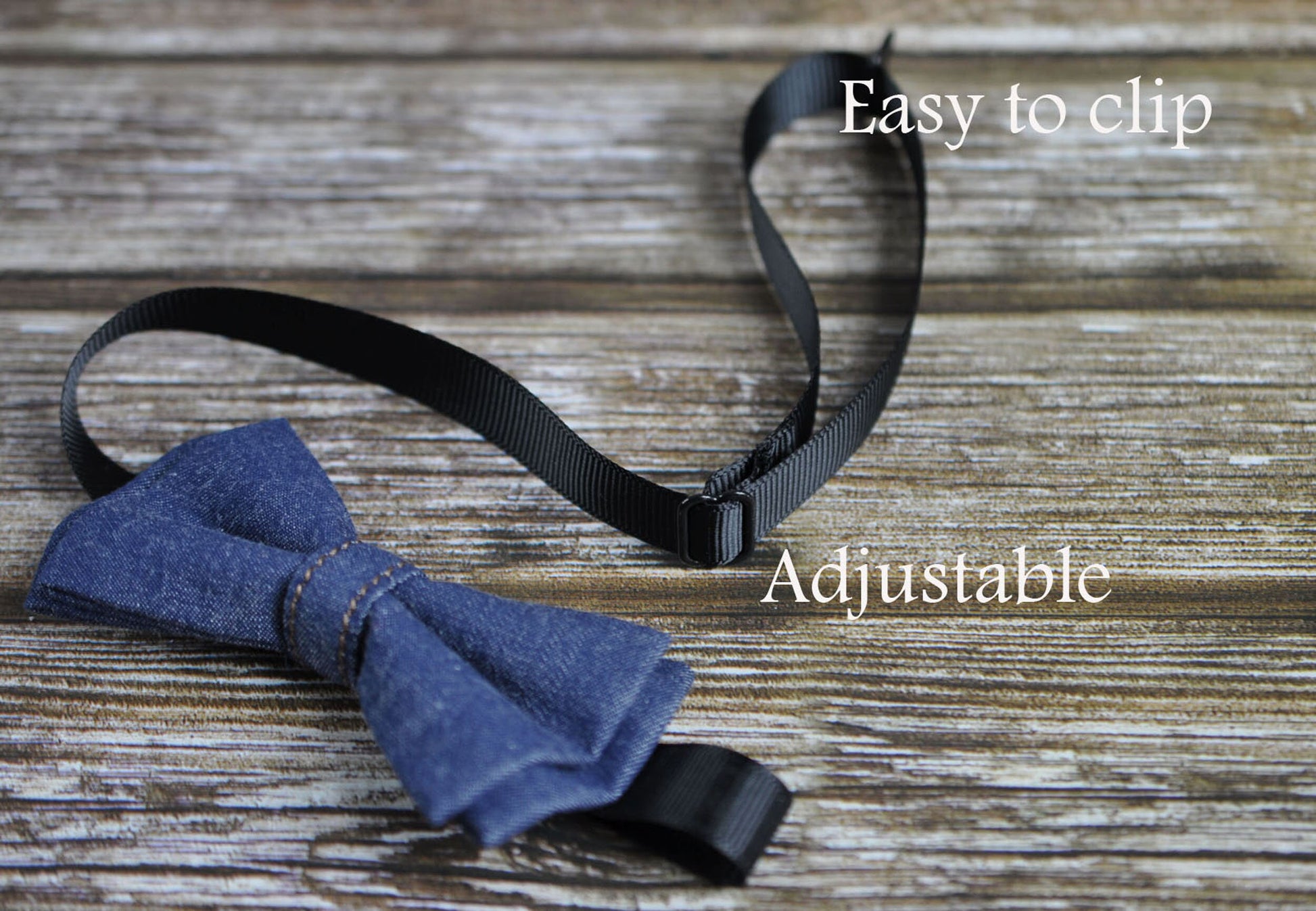 Navy Blue Denim Bow tie + Brown faux Leather Adjustable Suspenders Braces for Baby infant / Boy Kids / Youth Teenage