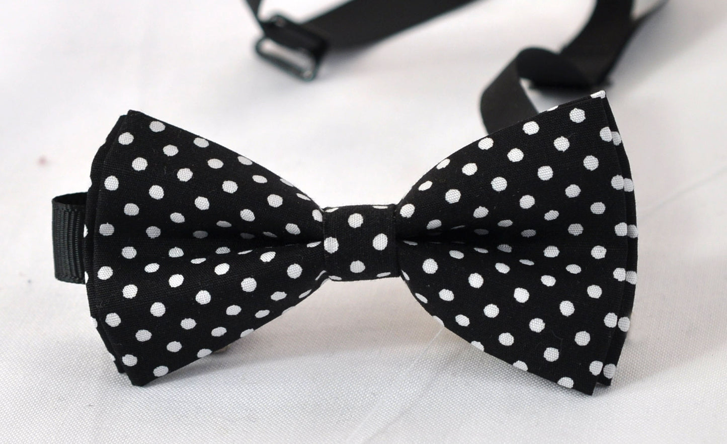 Black White Spots & Stripes DOTS Bow Tie + Tan Brown Faux Leather Suspenders Braces for Baby Infant / Boy Kids / Youth Teenage / Adult