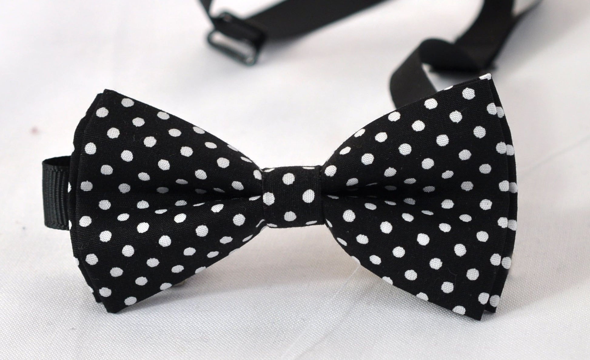 Black White Spots & Stripes DOTS Bow Tie + Tan Brown Faux Leather Suspenders Braces for Baby Infant / Boy Kids / Youth Teenage / Adult