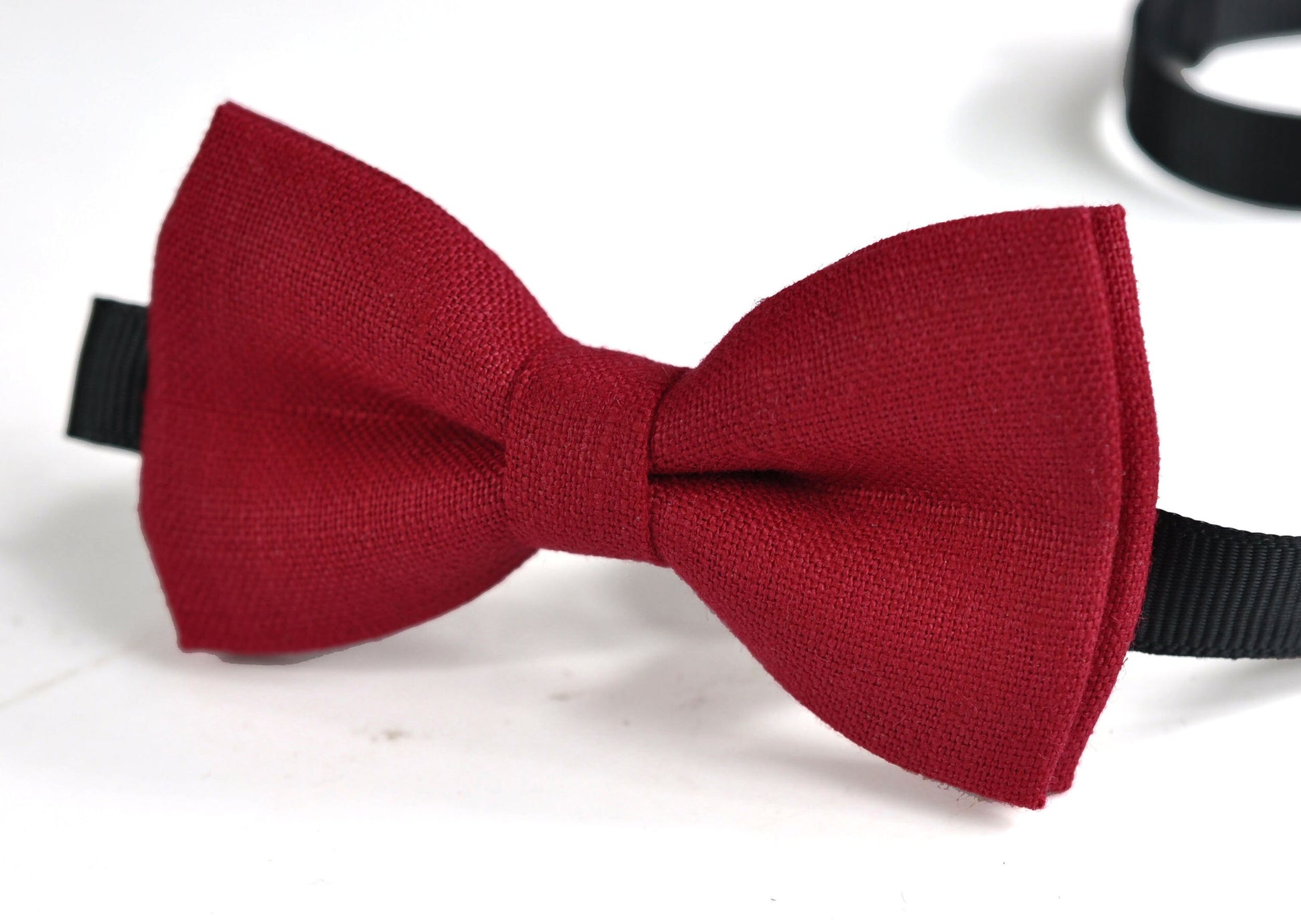 Cherry Ruby Blood Red Linen Pre tied Bow tie + Black Elastic Suspenders Braces for Baby infant Toddler / Kids Boy / Youth Teenage / Men Ault