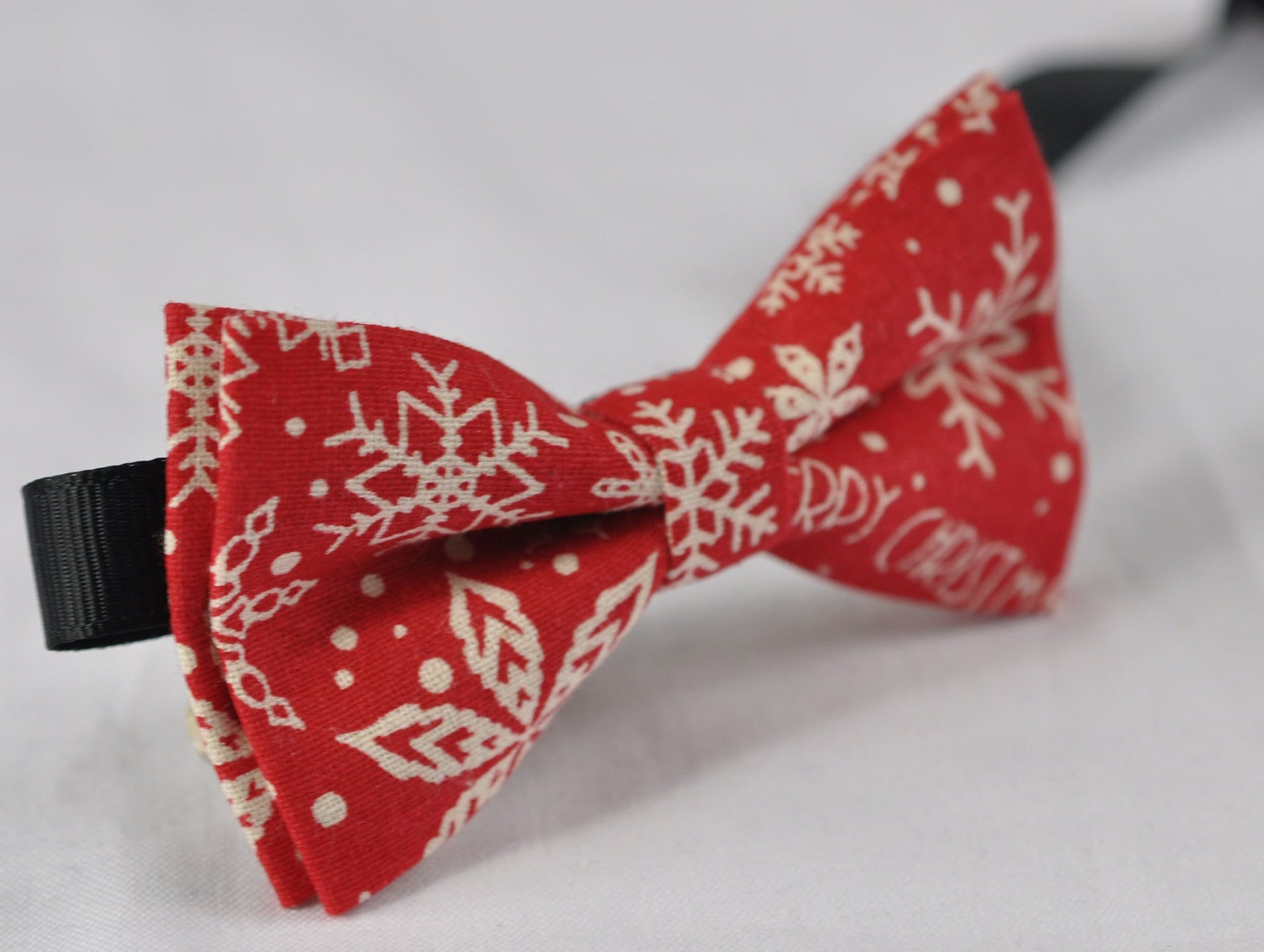 White Snowflake Red Christmas Xmas Cotton Bow tie + Tan Faux Leather Suspenders Braces Baby infant / Kids Boy / Youth Teenage / Adult Men