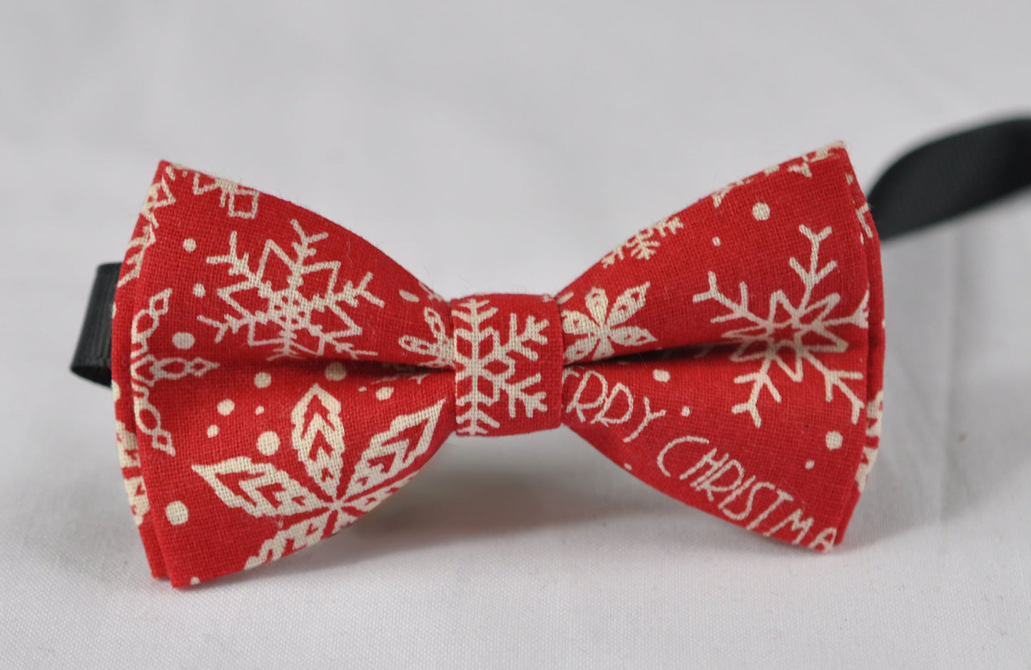 White Snowflake Red Christmas Xmas Cotton Bow tie + Tan Faux Leather Suspenders Braces Baby infant / Kids Boy / Youth Teenage / Adult Men