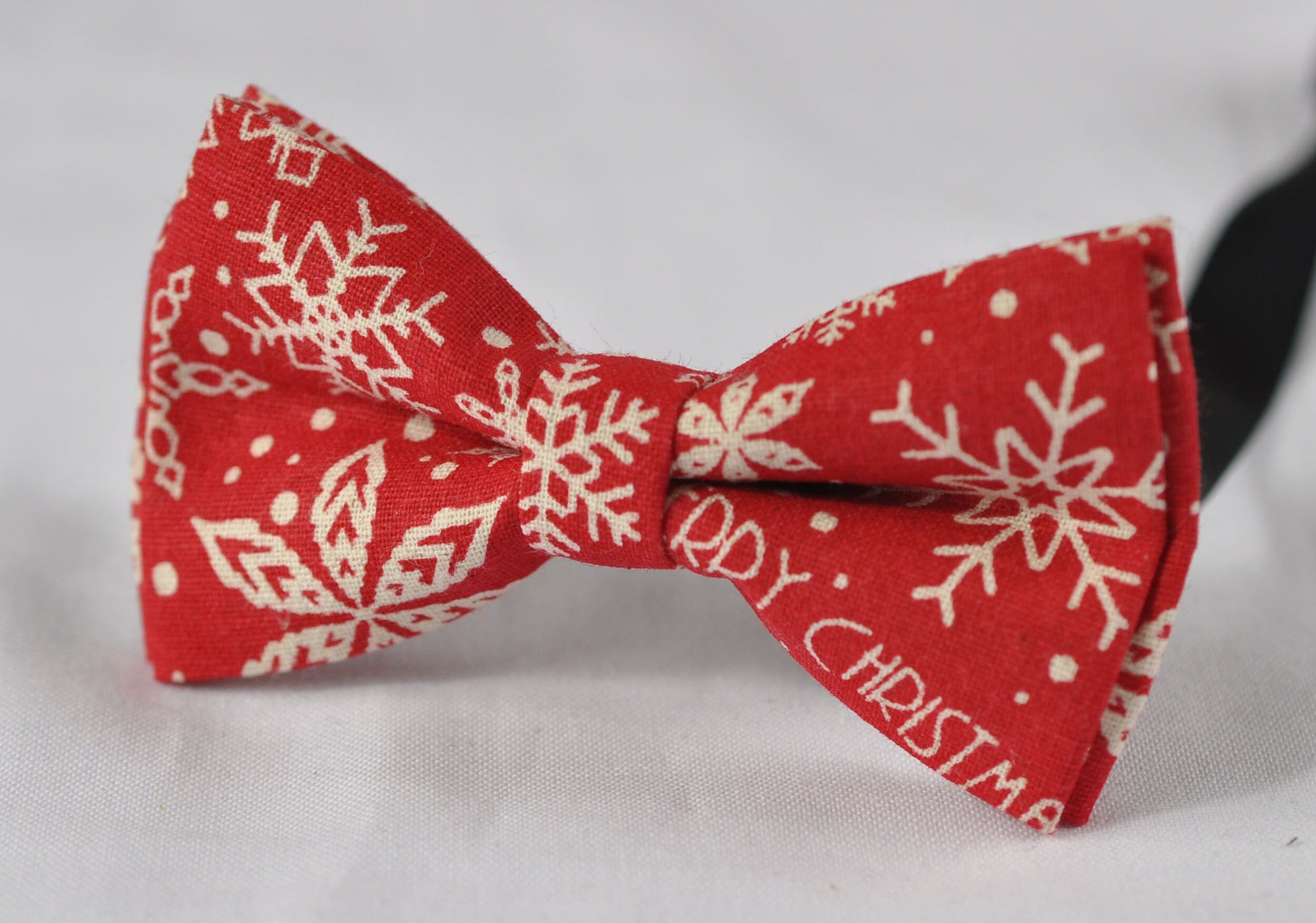White Snowflake Red Christmas Xmas Cotton Bow tie + Tan Faux Leather Suspenders Braces Baby infant / Kids Boy / Youth Teenage / Adult Men