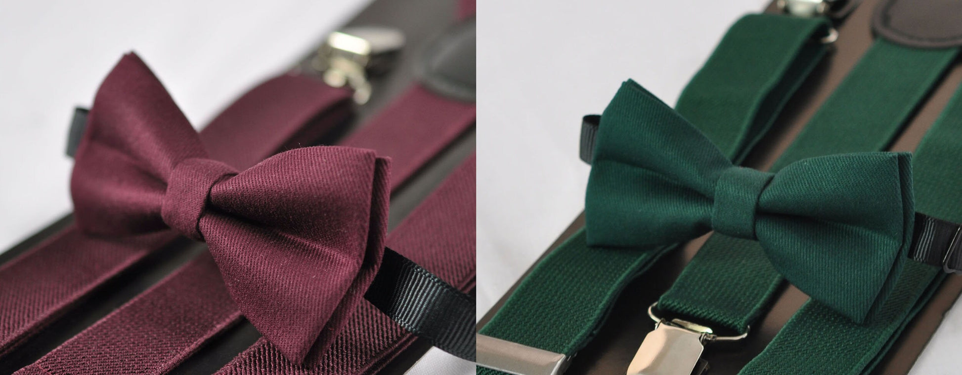 Dark Emerald Green / Burgundy Red Cotton Bow tie + matched Suspenders Braces for Baby infant Toddler / Boy Kids/ Youth Teenage / Men Wedding