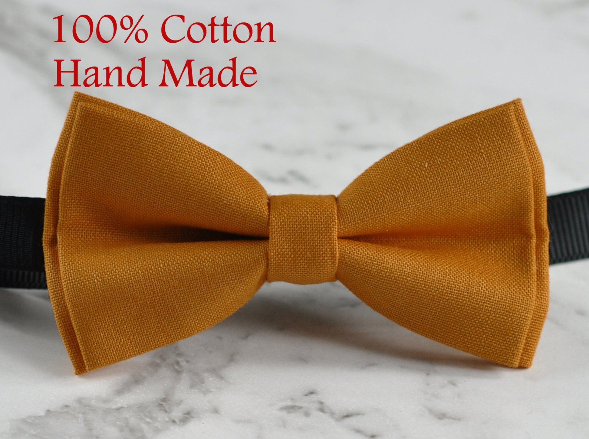 Mustard Honey butterscotch Yellow Cotton Bow tie + Tan Faux Leather Skinny Suspenders Braces Men / Youth Teenage / Boy Kids / Baby Infant