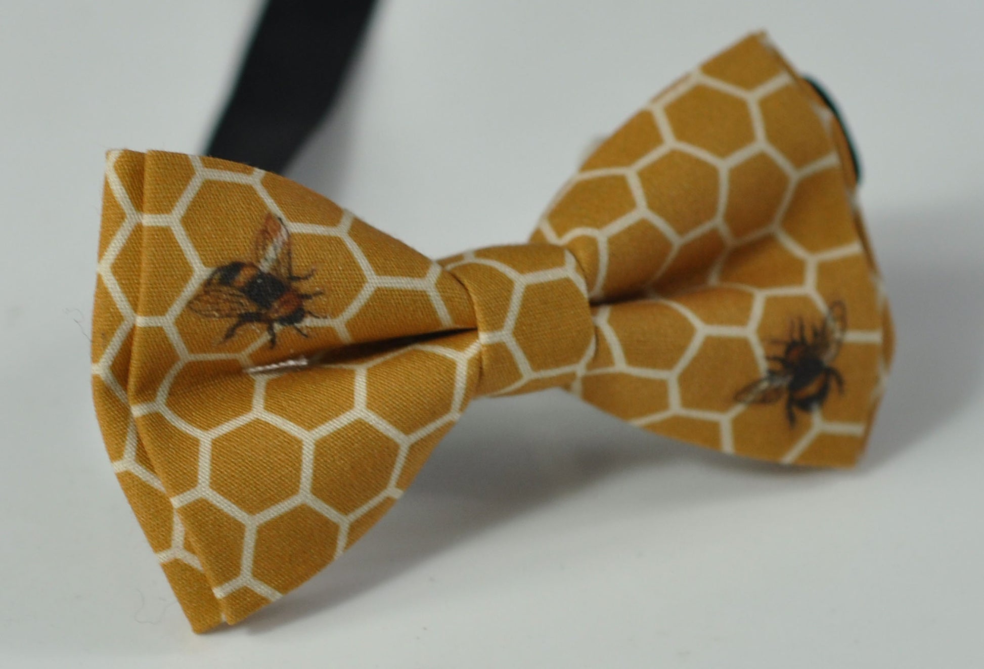 Yellow Honeycomb Honey Comb Bees Print Cotton Bow tie + Black Elastic Suspenders Braces for Baby infant Toddler / Boy Kids / Youth Teenage